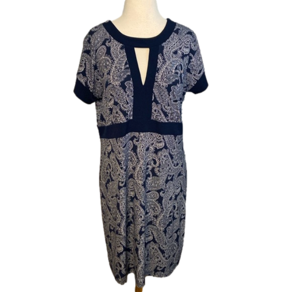 Michael Michael Kors Short Sleeve Paisley Dress Navy Blue L - Picture 1 of 7